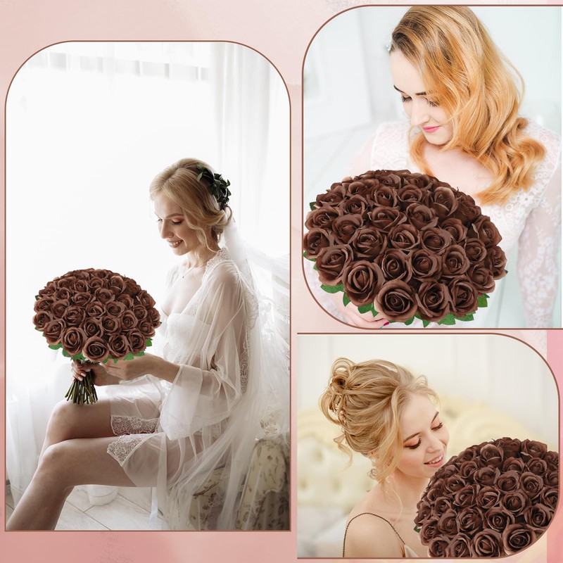 36 Pcs Chocolate Artificial Roses with Long Stems