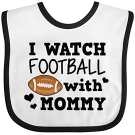 inktastic I Watch Football with My Mommy Baby Bib White and Black 38d36