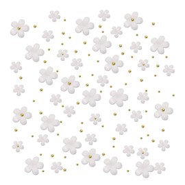 Flower Nail Art Charms Penta Angel 500Pcs 3D Flat White Nail Flowers Rhinestones Beads Acrylic Nail Studs for Women Girls Nail DIY Decorations (White/Gold)