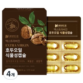 Nature Dream Extra Virgin Walnut Oil Vegetable Capsules 30g, 4, 30 Capsules / 네이처드림 엑스트라버진 호두오일 식물성캡슐 30g, 4개, 30캡슐