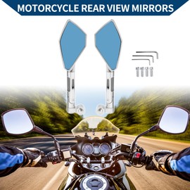 Hihaha Motorcycle Rear View Mirrors Bar End Side Mirrors Mount Adjustable Aluminum Alloy 1 Set Silver Tone M8/M10 Prismatic Shape