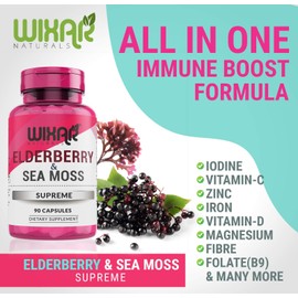 Wixar Naturals Elderberry and Sea Moss Supreme Capsules - Natural Black Elderberries with Wildcrafted Sea Moss Pills - 90 Capsules - Antioxidants - Herbal Supplements - Immune Support Supplement