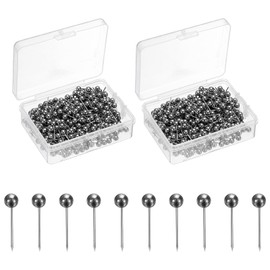 uxcell 800 Pcs Push Pins, Map Thumb Tacks 4mm Round Head Decorative Push Pins for Bulletin Board Home Office Travel Wall DIY Crafts Map Photo, Metallic Black