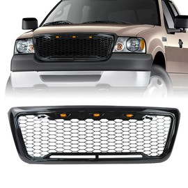 Liouedf Front Grille Compatible with Raptor F150 2004 2005 2006 2007 2008, Front Bumper Grille with 3 Amber LED Lights