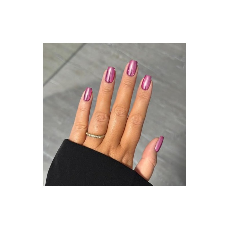 SXVME Uñas postizas de metal rosa claro con efecto espejo,