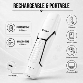 Candure Whisper Quiet Dog Nail Grinder with 360 Degree LED Light, 6-Speed Rechargeable Pet Nail Trimmers with Extra Grinding Head for Safe, Stress-Free Grooming for All Pet Sizes (White)