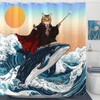 Fowocu Funny Cat Whale Shower Curtain Fun Cool Japanese Ocean