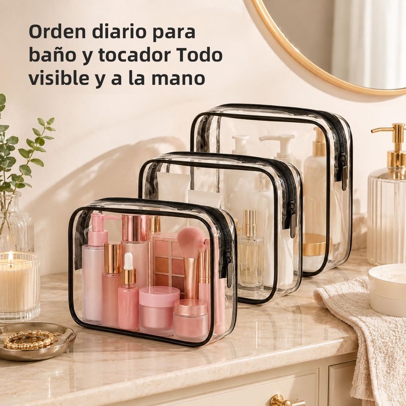 Set de 3 Bolsas de Maquillaje Transparentes de Viaje