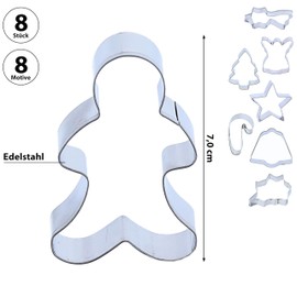 Cookie Cutters Xmas Set of 8 Stainless Steel 7 cm Comet Star Angel Christmas Tree Snowman Bell Stick Christmas Cookie Cutter