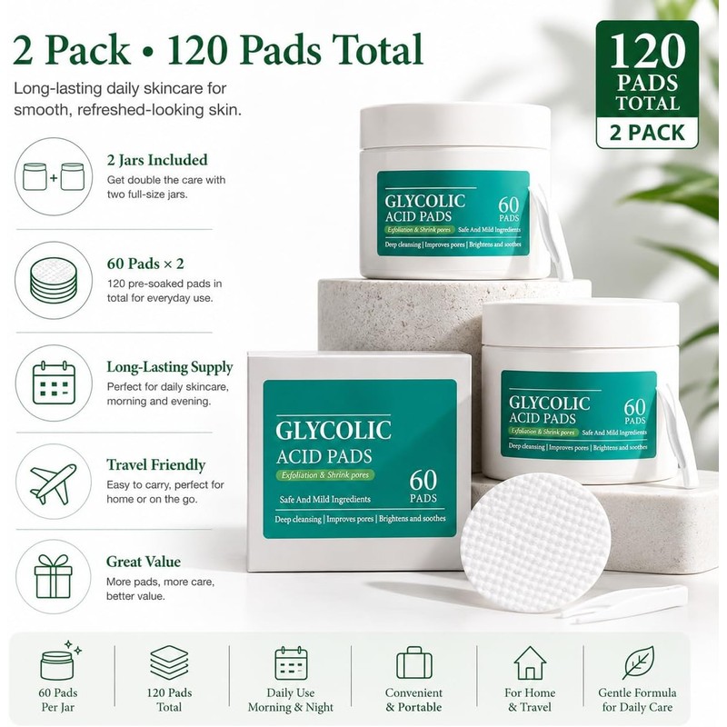 Pads exfoliantes faciales ácido glicólico y salicílico 2 pzas 120