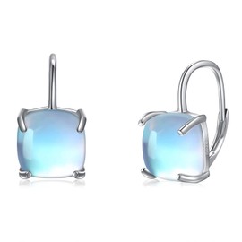 POPLYKE Square Moonstone Earrings 925 Sterling Silver Moonstone Jewellery Leverback Earrings for Women Gifts