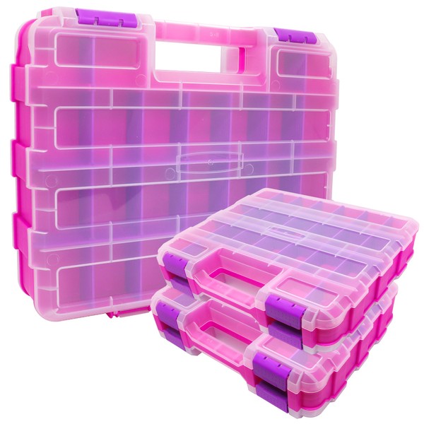 3PCS Pink Tools Box, 50-Compartment Double Side Small Parts Storage