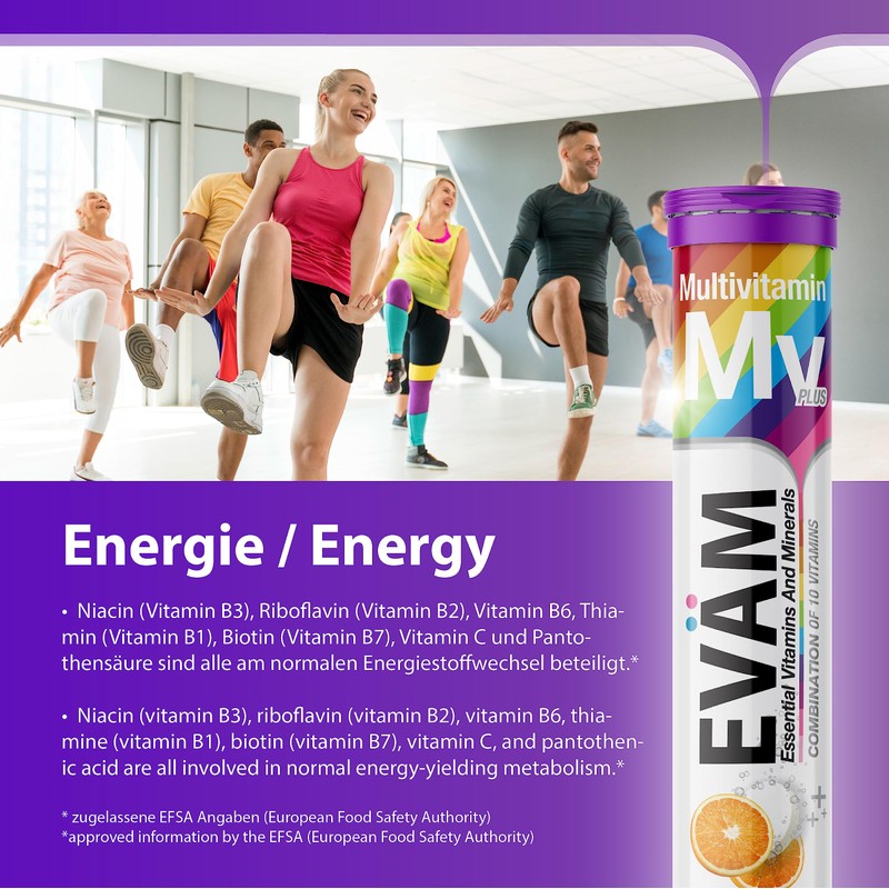 EVÄM Multivitamin Effervescent Tablets, Orange Flavour, 2 x 20 Pieces,