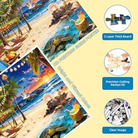 Beach House Puzzles for Adults 1000 Pieces, 1000 Pieces Holiday Island Cozy Beach Sunset Jigsaw Puzzles for Adults, Impossible Hard Difficult Fun Challenging Puzzles for Adults