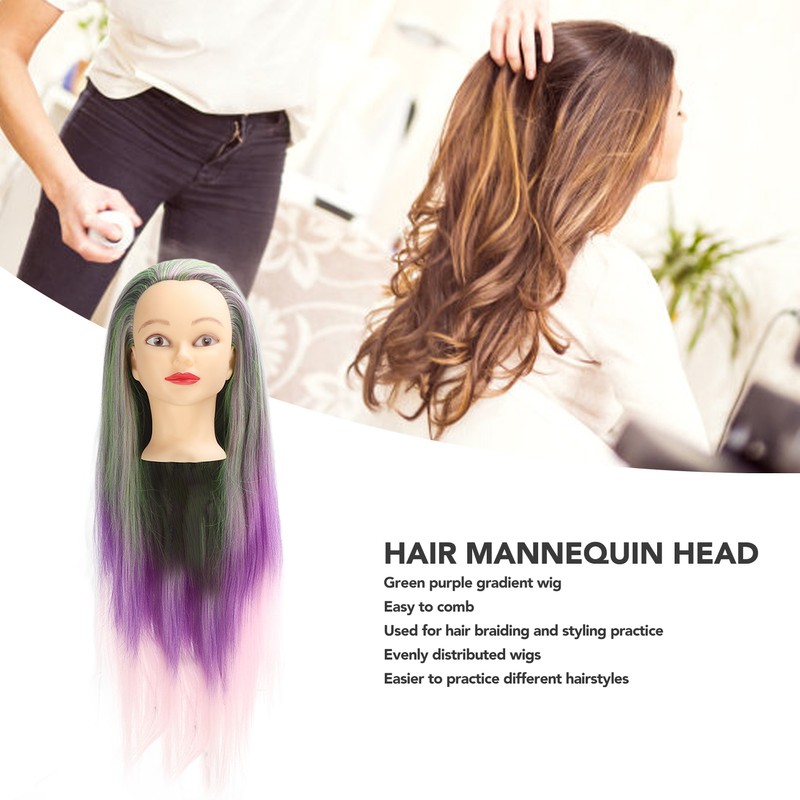 Green Purple Gradient Wig Hair Mannequin Head Hairdressing Styling Training