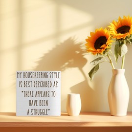 FHUGX Funny Housekeeping Wooden Box Sign 5x5 Inch,Humorous Sarcastic Box Sign For Home Living Room Office Shelf Table Decor,Funny Signs For Home Decor,Funny House Home Decor