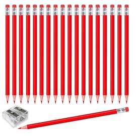 Adhere 25pcs Checking Pencils advertising pencil Erasable Pre-Sharpened #2 HB with Eraser (Red)