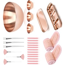 Juego de herramientas de maquillaje profesional de 26 piezas con tazón de mezcla de acero inoxidable y cepillos de nailon para aplicación de mascarilla facial Juego de tazón de mezcla de máscara
