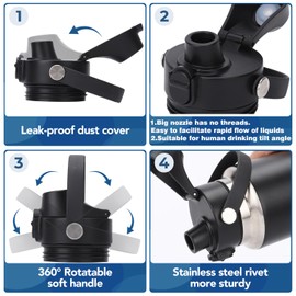 POYAKU Auto Spout Lid for Yeti Rambler 12/18/26/36/46/64 Oz Chug Cap Replacement with Soft Handle for RTIC | Leakproof | BPA Free | Dishwasher Safe (Aotu Spout Lid, Black&Black)