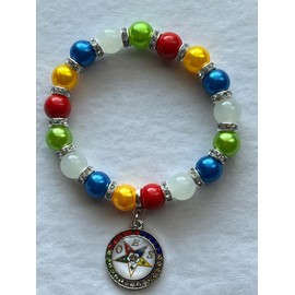 D9 Greeks OES Eastern Star Beaded Elastic Bling Charm Agate Bracelet