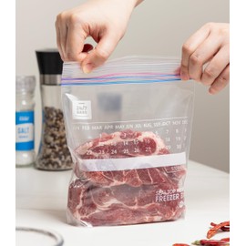 Bulk Quart Freezer Bags, 840 Count with Expandable Bottom and New Calendar Feature, Easy Fill (6 Boxes of 140)