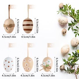 SilverChry Pack of 12 Easter Eggs for Hanging Easter Decoration, Easter Eggs Decoration, 6 cm Natural Plastic Eggs for Easter Decoration, Brown White Ornament for Easter Baskets, Spring Decoration,
