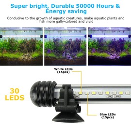 BELLALICHT LED Aquarium Light With Timer, Aquarium Lamp, White Blue Light With Built-in Dimmer Timer, 10 Brightness Levels, IP67 Waterproof Light for Fish Tank Plants