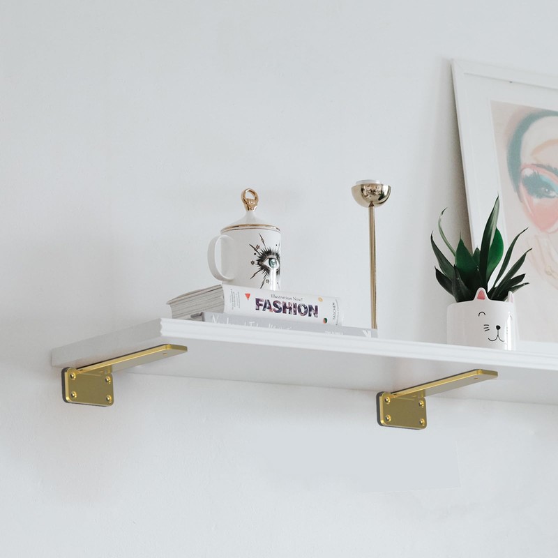 Gold Heavy Duty Iron Shelf Brackets,12 inch,Floating Brackets Upgraded, Heavy