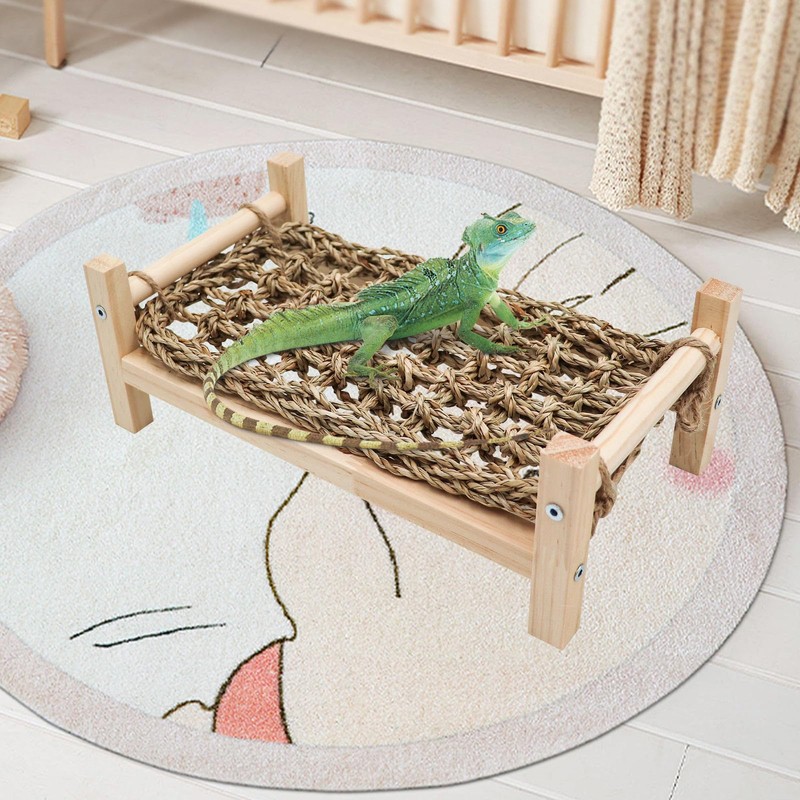 Dnoifne Bearded Dragon Bed - Natural Wood and Seagrass Hammock,