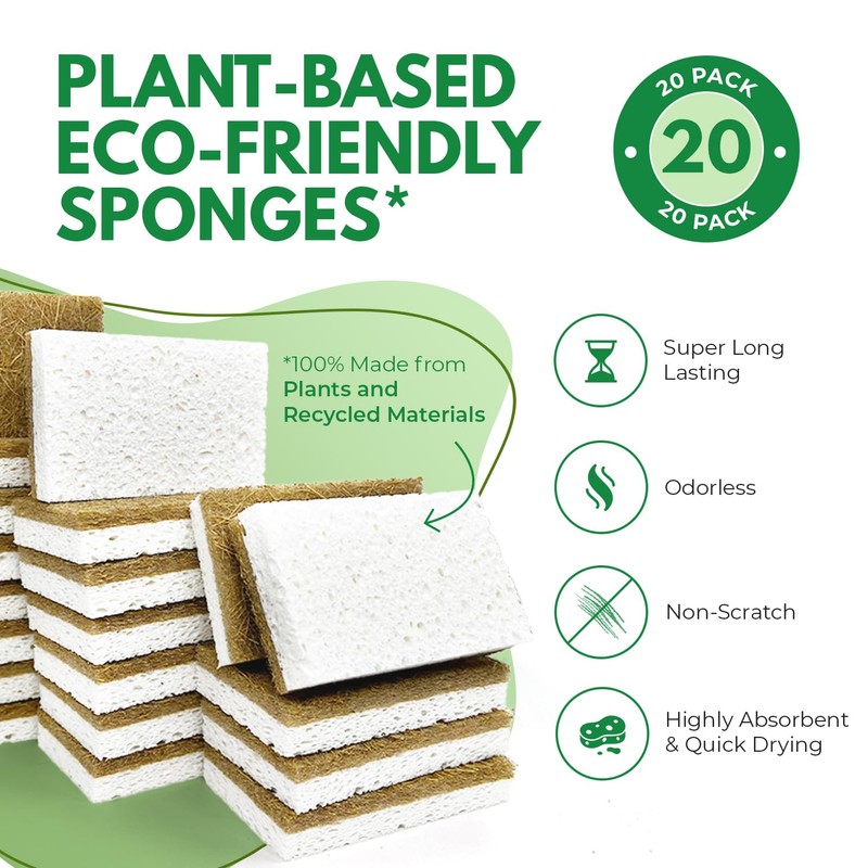AIRNEX Natural Kitchen Sponges Pack of 20 - Biodegradable Cellulose