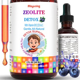 Misyvoing Zeolite for Kids&Adults Supports Cell Restoration,Natural Body Cleanse,Support Digestive Health,Immune System,Improves Focus,Vitamin B12, D3&C, Sugar-Free (60ml, Blueberry)