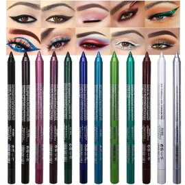 evpct 12Pcs Green Blue White Black Brown Purple Color Gel Glitter Eyeliner Penci