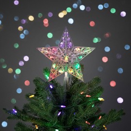 LED Lighted Battery Operated Color Changing Jeweled Star Christmas Tree Topper - 9.5"