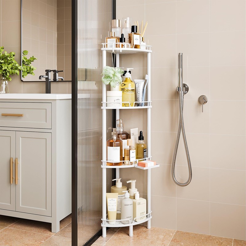 ELYKEN Corner Shower Caddy Standing, 4 Tier Rustproof Metal Shower