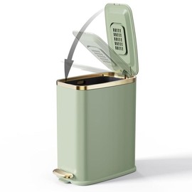 Small Bathroom Trash Can with Lid Soft Close-5L/1.3 Gal Slim Garbage Can-Metal Step Wastebasket-Rectangle Narrow Waste Bin for Office, Bedroom, Toilet, Live Room-Green - Color: A-Black, Size: 1.3 Gallon