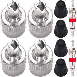 4 Car Valve Key Metal Caps + 2 Schrader Valves Valve Extractor Tyre Valve Remover Valve Screwdriver Car Valves Tool for Car Motorcycle Scooter Truck Moped Moped Bicycle
