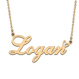 HUAN XUN Logan Name Necklaces for Women Custom Name Necklaces Gold Nameplate Pendant Jewelry Gift for Christmas