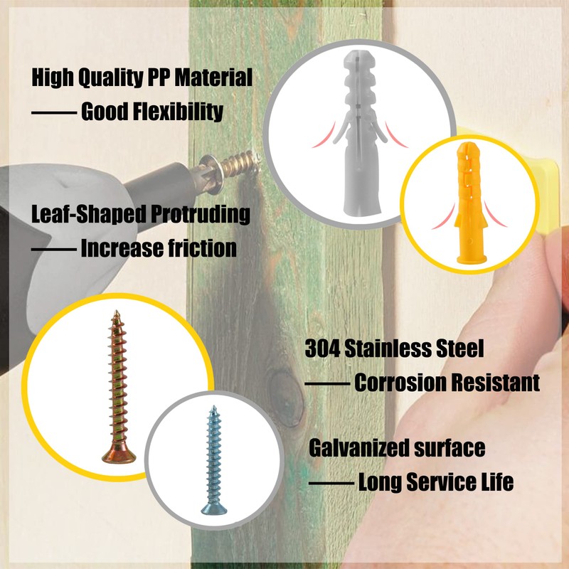 BESTYCHAO 210pcs Self Drilling Drywall Anchors, 7 Sizes Plastic Hollow