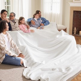 Bedsure 100% Cotton Large Blanket Oversized King for Bed - Waffle Weave Fall Blanket, Lightweight and Breathable Big Blanket, White, 120x94 inches