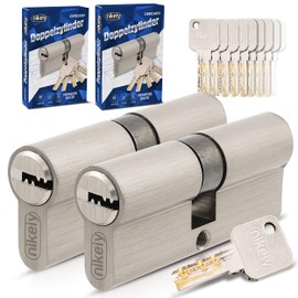 GERCAR Pro Keyed Alike Lock Cylinder 40/40 Set of 2 Profile Cylinder Including 10 Keys 80 mm Door Lock Cylinder Lock 2 Cylinder Length 80 mm A:40 W 40 Brass Matt Solid