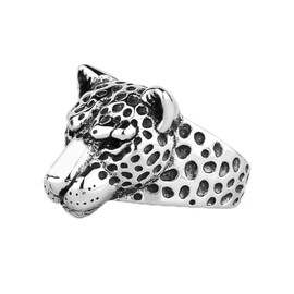 Silver Leopard Head Ring, Leopard Head Ring for Men, Punk Leopard Head Biker Ring Cheetah Head Jewelry, Spot Leopard Animal Ring Tribal Leopard Head Ring Rock Leopard Animal Ring (9)