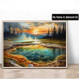 Diamond Art Painting Yellowstone National Park Landscape Kit for Adults Diamond Art Painting by Number Kits Gem Art Wall Home Decor(15.8 x11.8inch)