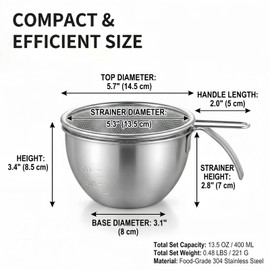 7.9 x 5.9 x 3.5 Inch Berry Washing Bowl - Mixing Bowl With Spout, Fine Mesh Mini Colander - Stainless Steel