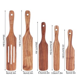 HAOHIZE Wooden Spatulas for Cooking, Pack of 5 Wooden Spatulas, Spatulas, Cooking Utensils Made of Wood Including Large Spatula, Large Slotted Turner, Medium Spatula