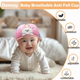 Domayllay Baby Helmet for Crawing Walking,Soft Infant Safety Helmet,Baby Helmet 1-2 Years for Anti-Fall Head Protector,Adjustable, Breathable Toddler Helmet (White Rabbit, Large), DC2022