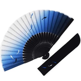 [Fashionable kimono Iroha] Men's Cloth Fan, Fan Bag Set, Dyed Bone, Ayu, 8.7 inches (22 cm), blue