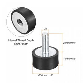 uxcell Rubber Mounts 4pcs M8 Male/Female Vibration Isolator Shock Absorber, for Garage Motor Air Compressor Car Boat Bobbins, D30mmxH15mm