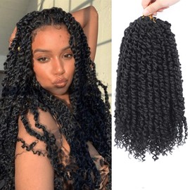 Passion Twist Hair - 8X 12 Inch Passion Twist Crochet Hair For Women, Crochet Pretwisted Curly Hair Passion Twists Synthetic Braiding Hair Extensions (12 Inch, 1B)