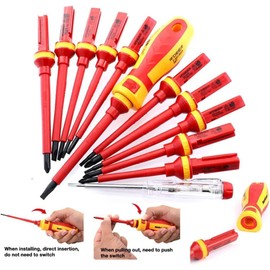 Roundsky 13 Pieces VDE Insulated Screwdriver Set -V High Voltage 1000 V Magnetic Slotted Torx Screwdriver Hand Tools
