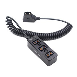 HangTon DTAP Power Splitter Triple Cable Box Hub, D-tap Male to Female 3 Port Distributor for ARRI Camera Anton Bauer Battery Ronin 2 1/4" Mount (Coiled, Black) 80cm